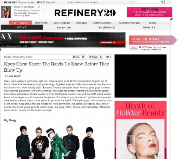 Big Bang, 2NE1, SNSD и SHINee представлены на модном сайте, ‘Refinery29′