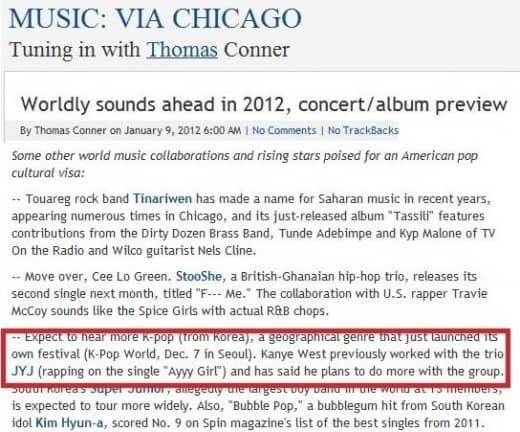 Группа JYJ впервые упомянута в "Chicago Sun-Times"
