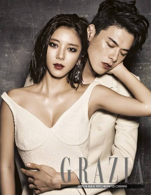 Сон Дам Би позирует с моделью Ким Вон Джуном для 'Grazia'