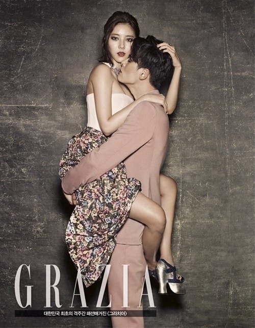 Сон Дам Би позирует с моделью Ким Вон Джуном для 'Grazia'