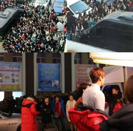 Сотни фанатов ждали Ли Мин Хо со съемок Наследников, не обращая внимание на холод