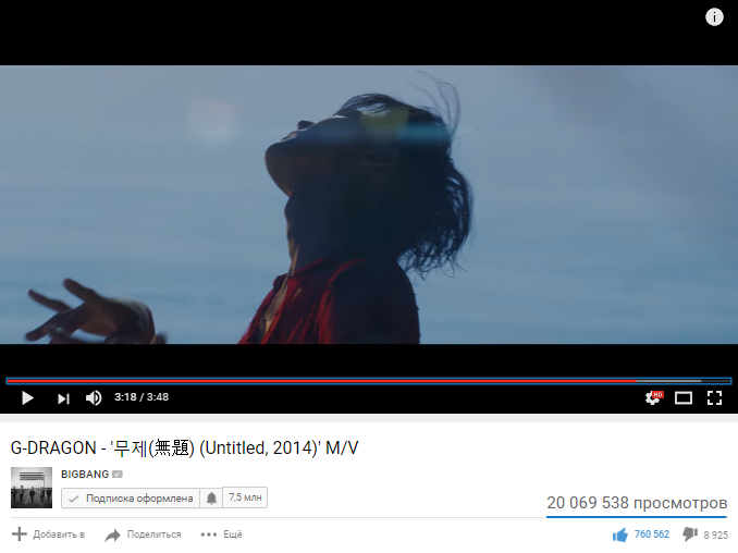 G-Dragon и его клип «Untitled, 2014» достигают отметки в 20 миллионов просмотров