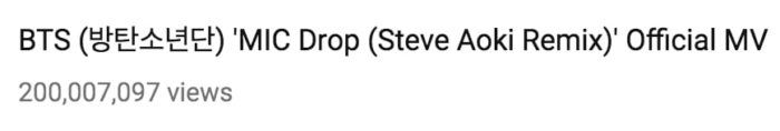 Музыкальное видео BTS "MIC Drop" Remix достигла 200 миллионов просмотров