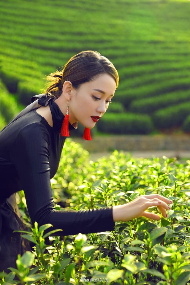 Джо Чэнь в окружении чайных плантаций в модной фотосесии
