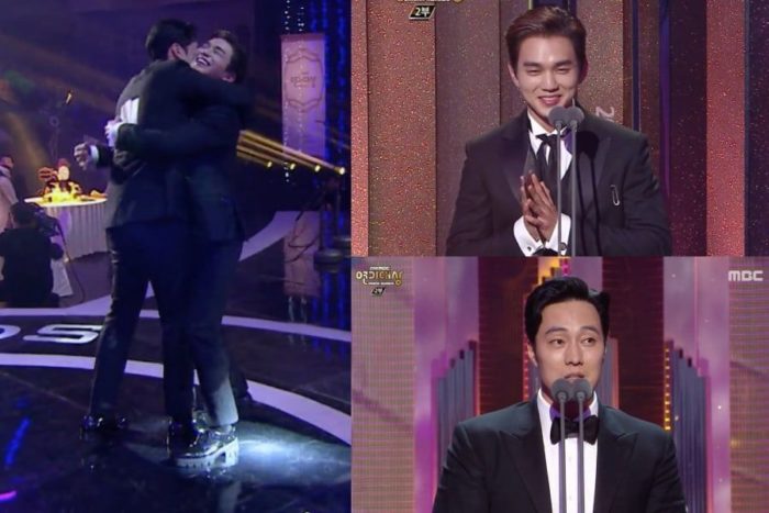 Очаровательная реакция Ю Сын Хо на победу Со Джи Соба на 2018 MBC Drama Awards