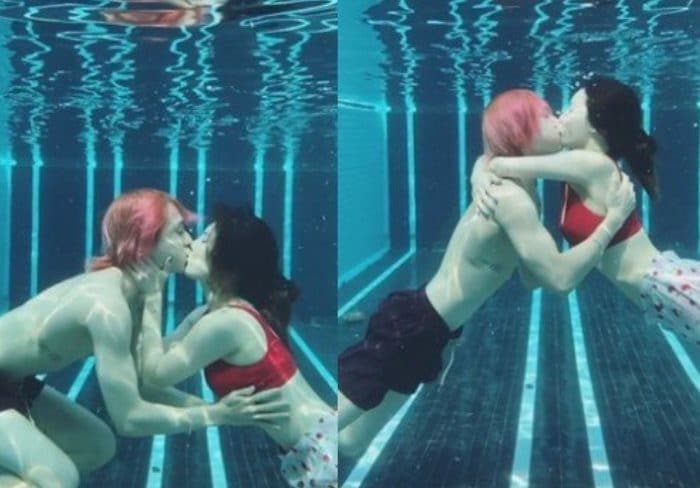 Хёна поделилась видео со страстным поцелуем с DAWN под водой