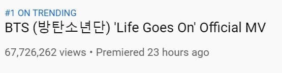 Клип BTS «Life Goes On» набрал 67 миллионов просмотров за первые 24 часа