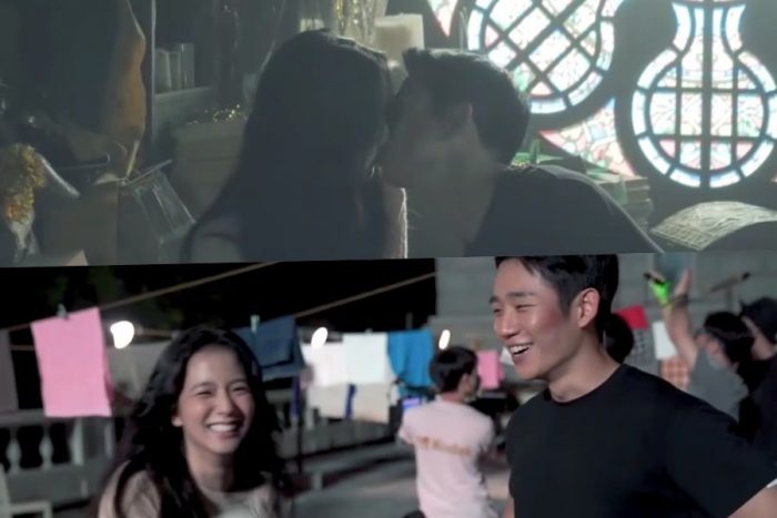 Чон Хэ Ин и Джису (BLACKPINK) на съемках сцены поцелуя в "Подснежнике"