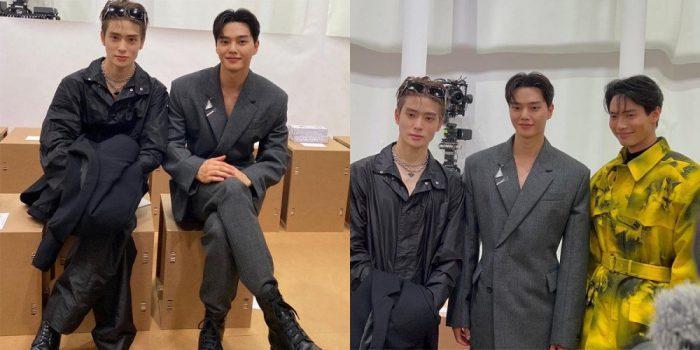 Поклонники собрались, чтобы посмотреть, как Джехён из NCT и Сон Кан взаимодействуют на показе Prada «S/S 2023 Menswear Collection»