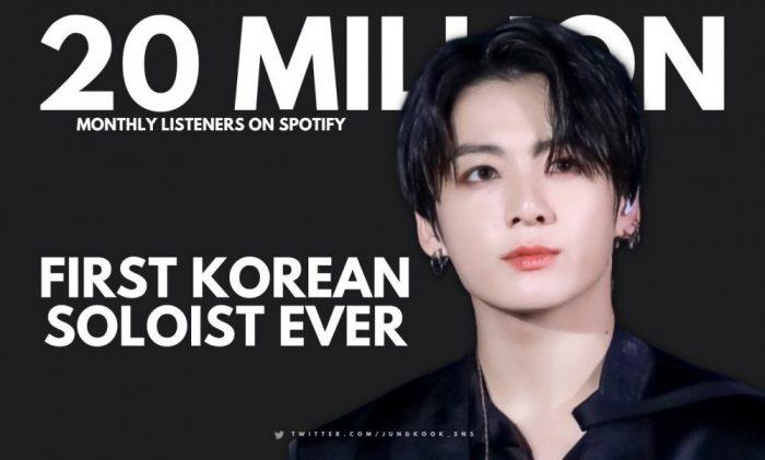 Чонгук из BTS стал первым корейским солистом, превысившим 20 млн. ежемесячных слушателей на Spotify