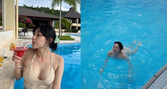 Бывшая участница Gugudan Мина поделилась яркими фотографиями из бассейна