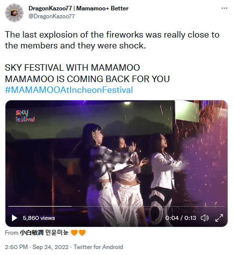 Хвиин из MAMAMOO пострадала от фейерверка и покинула сцену на Sky Festival