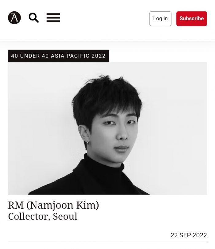 RM из BTS включен в список “40 до 40” по версии журнала Apollo