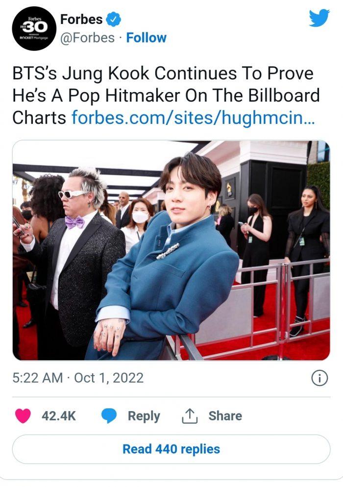 Forbes назвал Чонгука из BTS “Создателем поп-хитов”