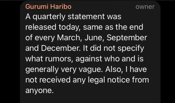Gurumi Haribo сделал заявление, касательно расследования, инициированного YG Entertainment