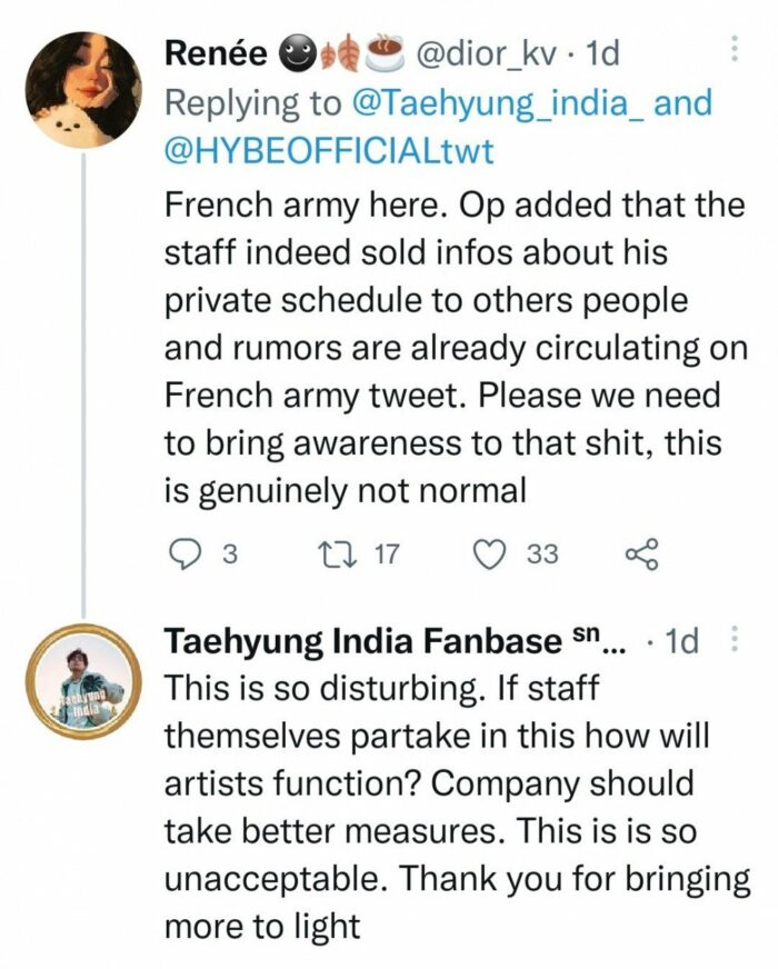 Фанаты обозлились на HYBE из-за работника, пытавшегося продать СМИ расписание Ви из BTS 