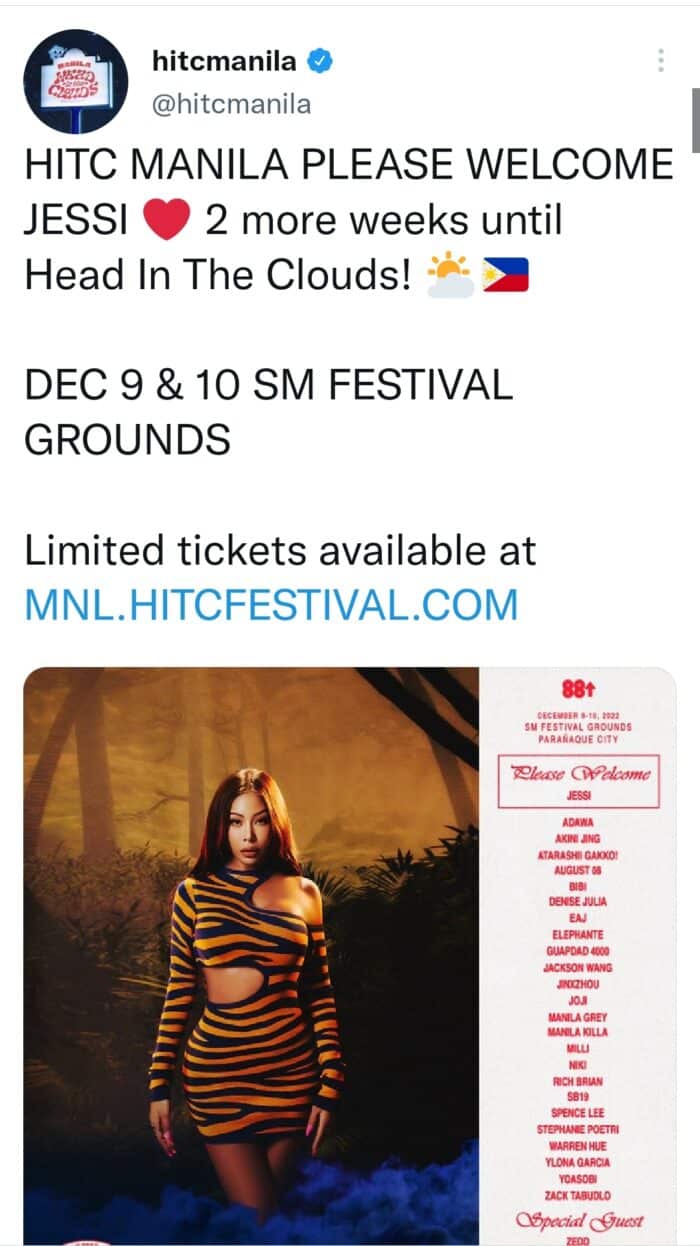 Джесси присоединится к лайн-апу фестиваля "Head In The Clouds" в Маниле