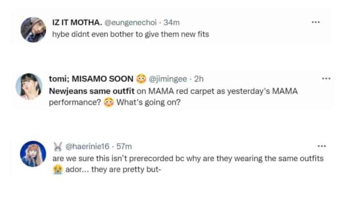 "HYBE даже не постарались дать им другие наряды": мнения нетизенов об образах NewJeans на красной дорожке 2022 MAMA Awards разделились