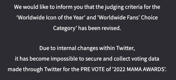 Mnet объявили, что голосование в Twitter больше не учитывается для MAMA Awards 2022 