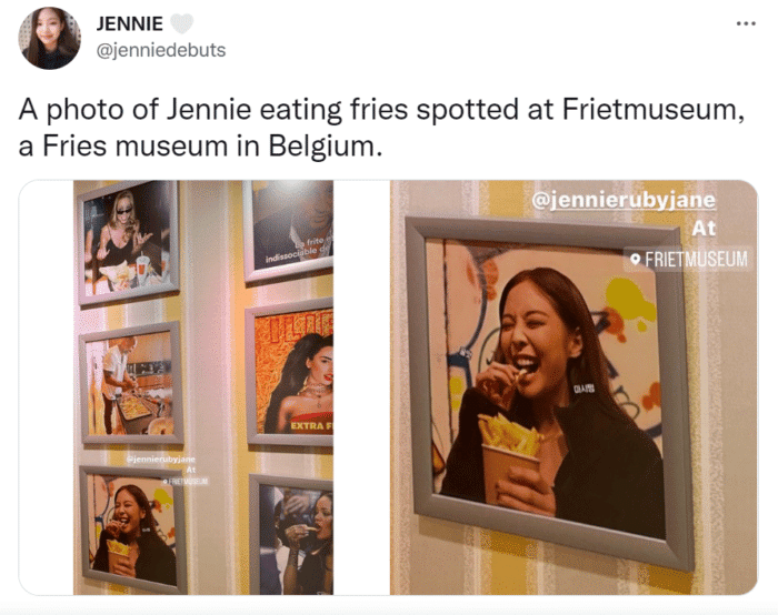 Фото Дженни, поедающей картофель фри, было замечено в музее Бельгии