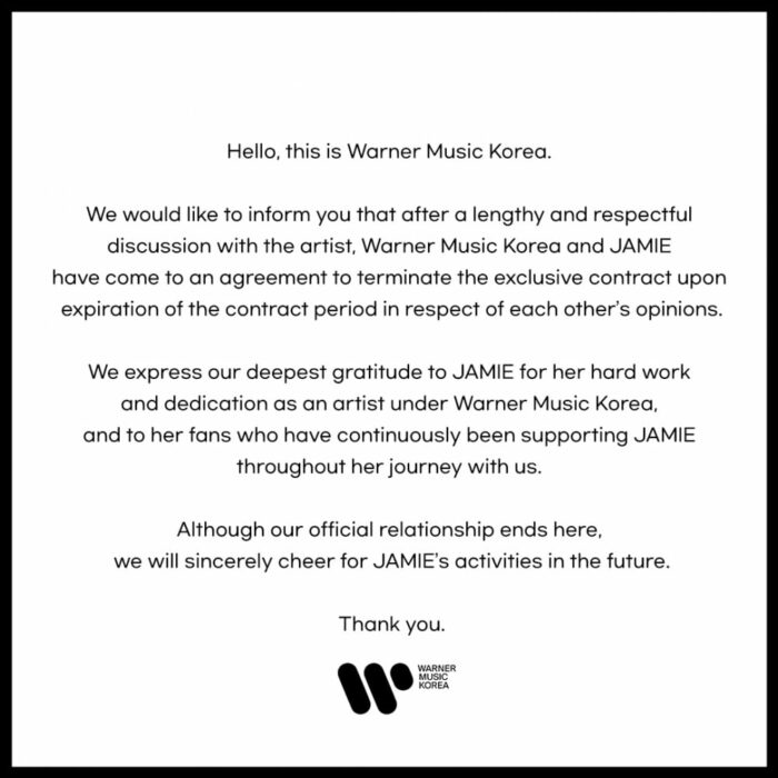 Джейми покинула Warner Music Korea