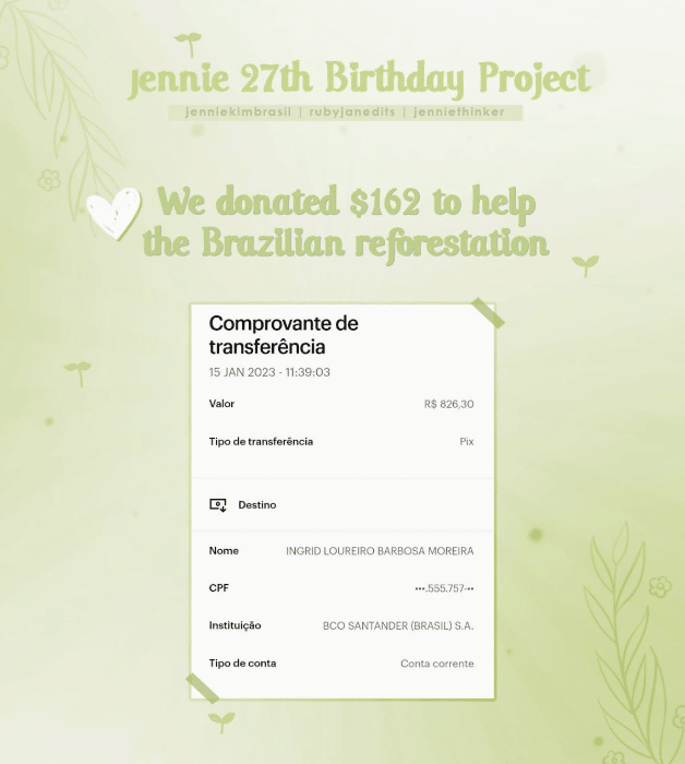Фанбазы Дженни сделали несколько щедрых пожертвований в честь дня ее рождения