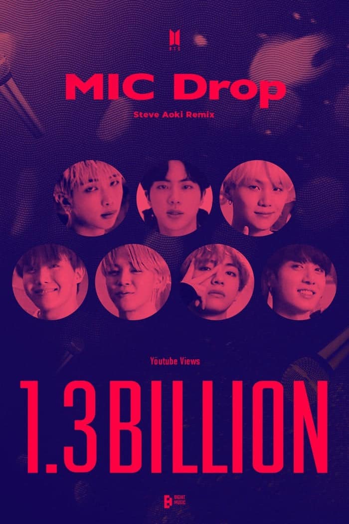 Клип BTS на трек «MIC Drop» достиг 1,3 миллиардов просмотров
