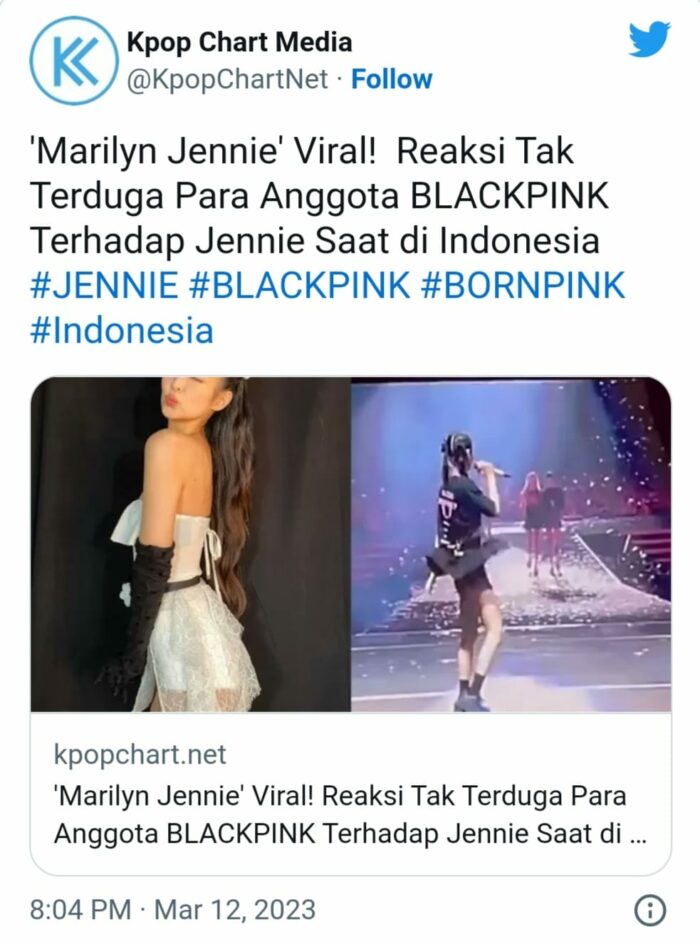 "Мэрилин Дженни": Дженни из BLACKPINK очаровывает своей милой реакции на непредвиденный момент в Индонезии