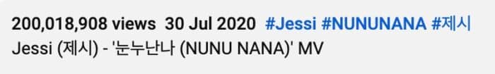 «NUNU NANA» стал первым клипом Джесси, достигшим 200 миллионов просмотров 