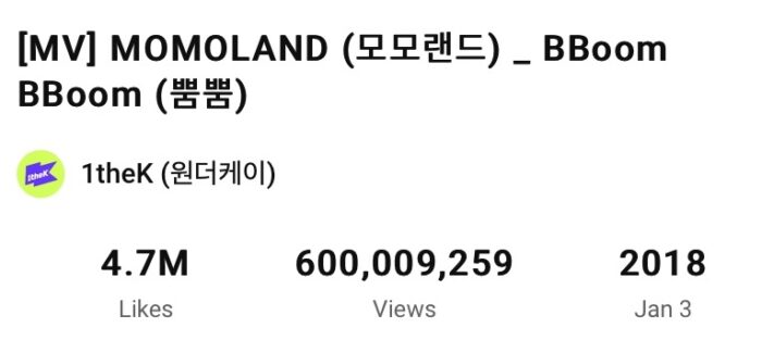 Клип на песню MOMOLAND "BBoom BBoom" достиг 600 миллионов просмотров