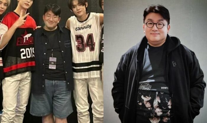 Бан Ши Хёк выглядит заметно похудевшим на недавних фотографиях, где он посещает первый стадионный концерт TOMORROW X TOGETHER