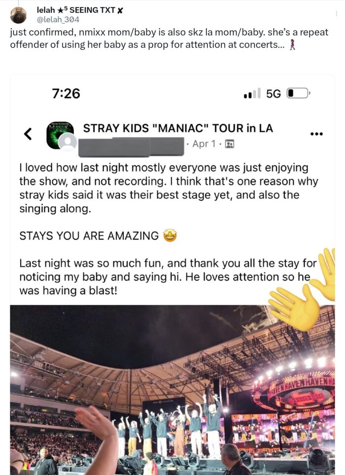 6-месячный ребенок попал на сцену во время концерта NMIXX, его также видели на концерте Stray Kids