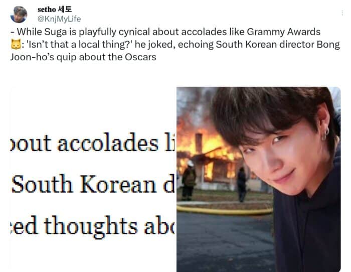 Фанаты уверены, что Шуга из BTS "раскритиковал" "Грэмми" в новом интервью