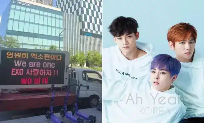 «Мы всегда за EXO»: в поддержку группы фанаты направили к зданию SM протестный грузовик