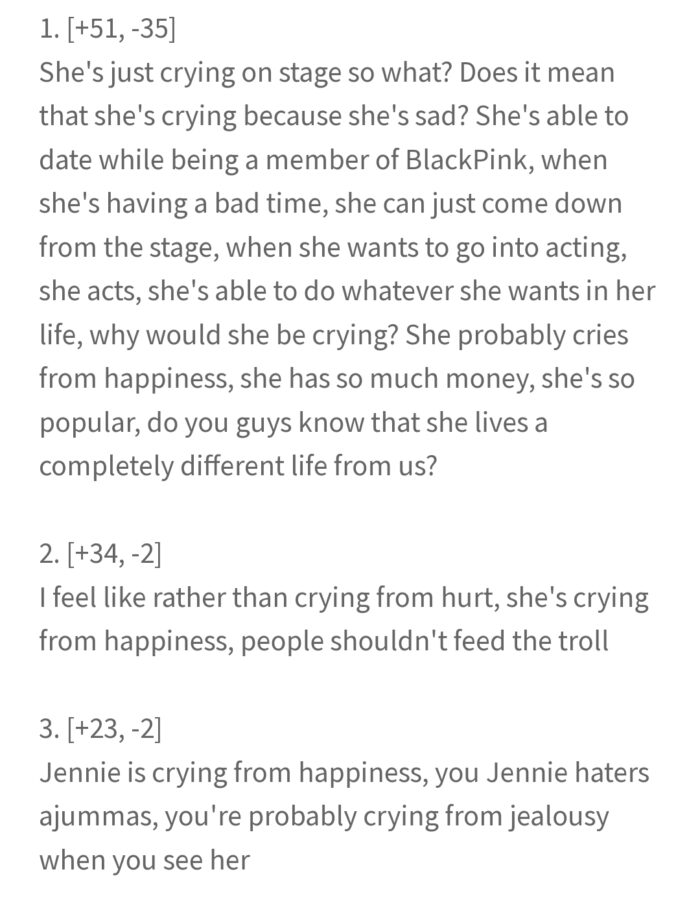 Мнения нетизенов о слезах Дженни из BLACKPINK во время выступления разделились