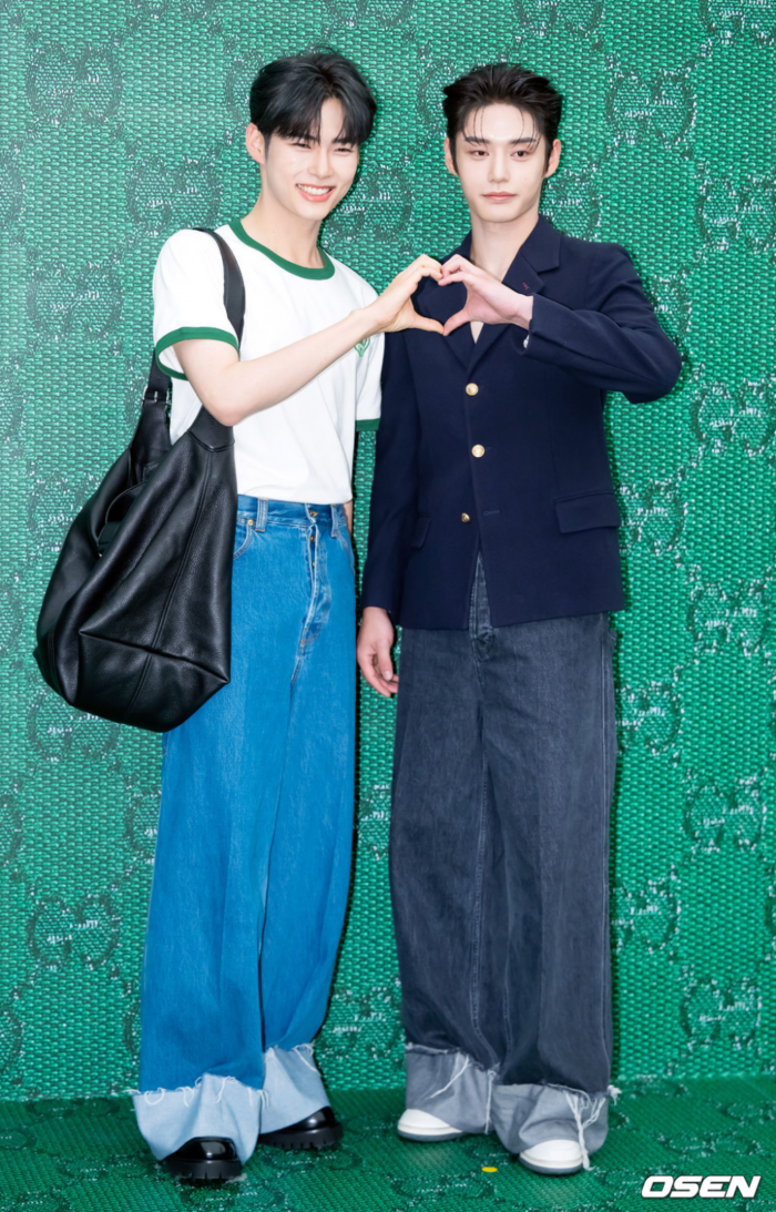 Сон Ханбин и Ким Джиун из ZEROBASEONE на мероприятии Gucci в Сеуле