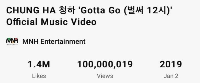 Чонха впервые достигла 100 млн просмотров с клипом «Gotta Go»