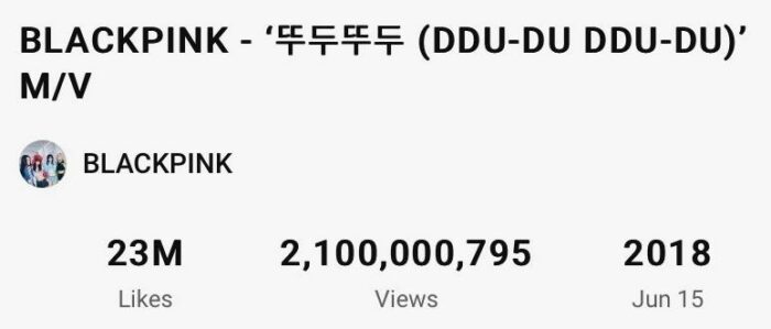 «DDU-DU DDU-DU» BLACKPINK стал первым клипом К-поп группы, набравшим 2,1 млрд просмотров