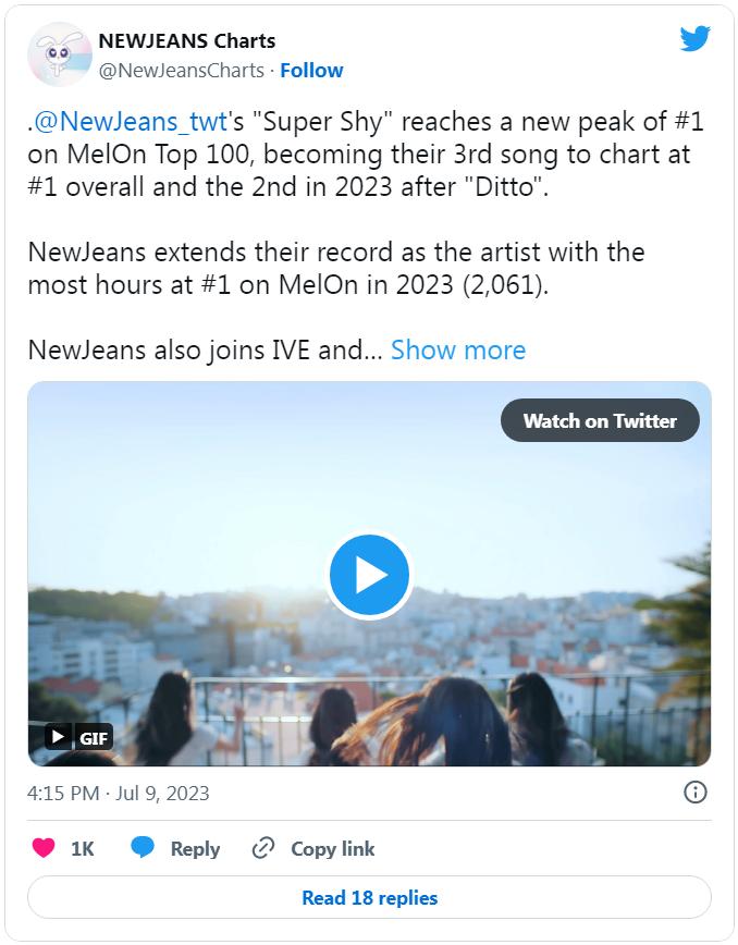 «Super Shy» стала 3-й песней NewJeans, возглавившей MelOn Top 100