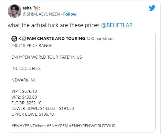 Цена билетов на концерты ENHYPEN астрономически выросла, что вызвало недовольство фанатов