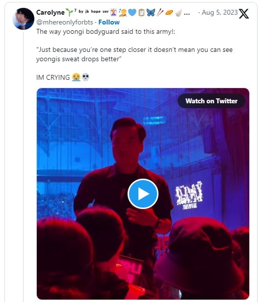 Охранник Шуги из BTS привлёк внимание уникальным обращением к ARMY