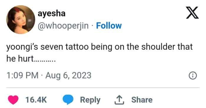 Шуга из BTS наконец показал свою татуировку дружбы 