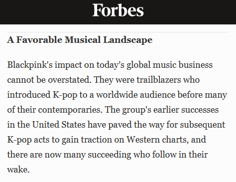 Влияние BLACKPINK по мнению Forbes на современную мировую музыкальную индустрию невозможно переоценить