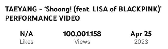 Видео с песней Тэяна из BIGBANG и Лисы из BLACKPINK «Shoong!» достигло 100 млн просмотров на YouTube