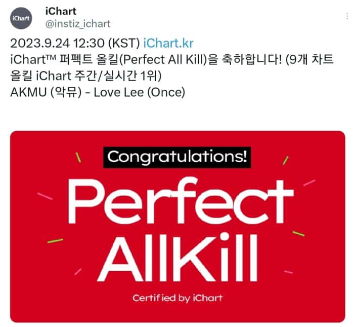 AKMU стали 4-ми артистами в 2023 году, которые достигли "Perfect All-Kill"