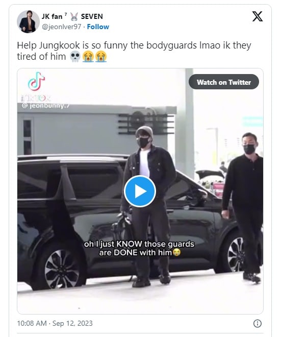 ARMY шутят, что охранники Чонгука из BTS должно быть «устали» от его очаровательного поведения в аэропорту