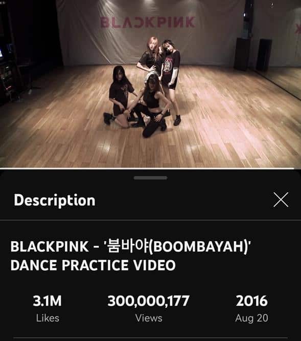 «BOOMBAYAH» стало пятым видео с танцевальной практикой BLACKPINK, набравшим 300 миллионов просмотров на YouTube