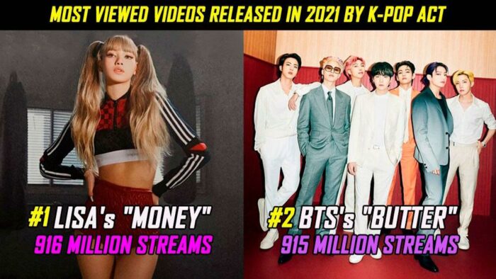 «MONEY» Лисы из BLACKPINK превзошёл по просмотрам «BUTTER» BTS и стал самым просматриваемым K-Pop клипом, выпущенным в 2021 году