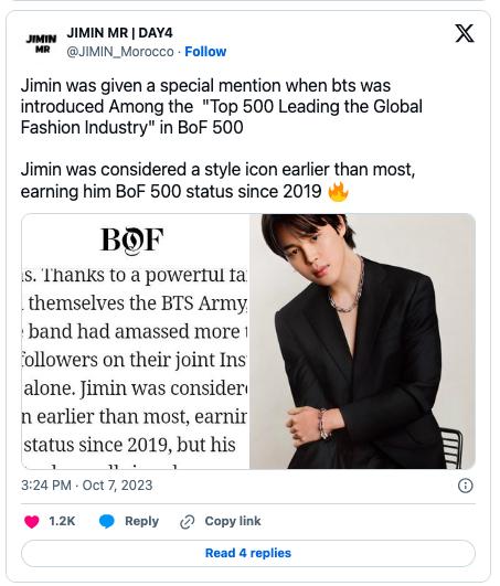 BTS присоединились к "BoF 500 Class of 2023": Чимин получил особое упоминание, продемонстрировав свое влияние в мире моды