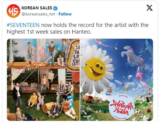 SEVENTEEN установили новый рекорд в истории K-Pop по продажам за первую неделю с альбомом «SEVENTEENTH HEAVEN»